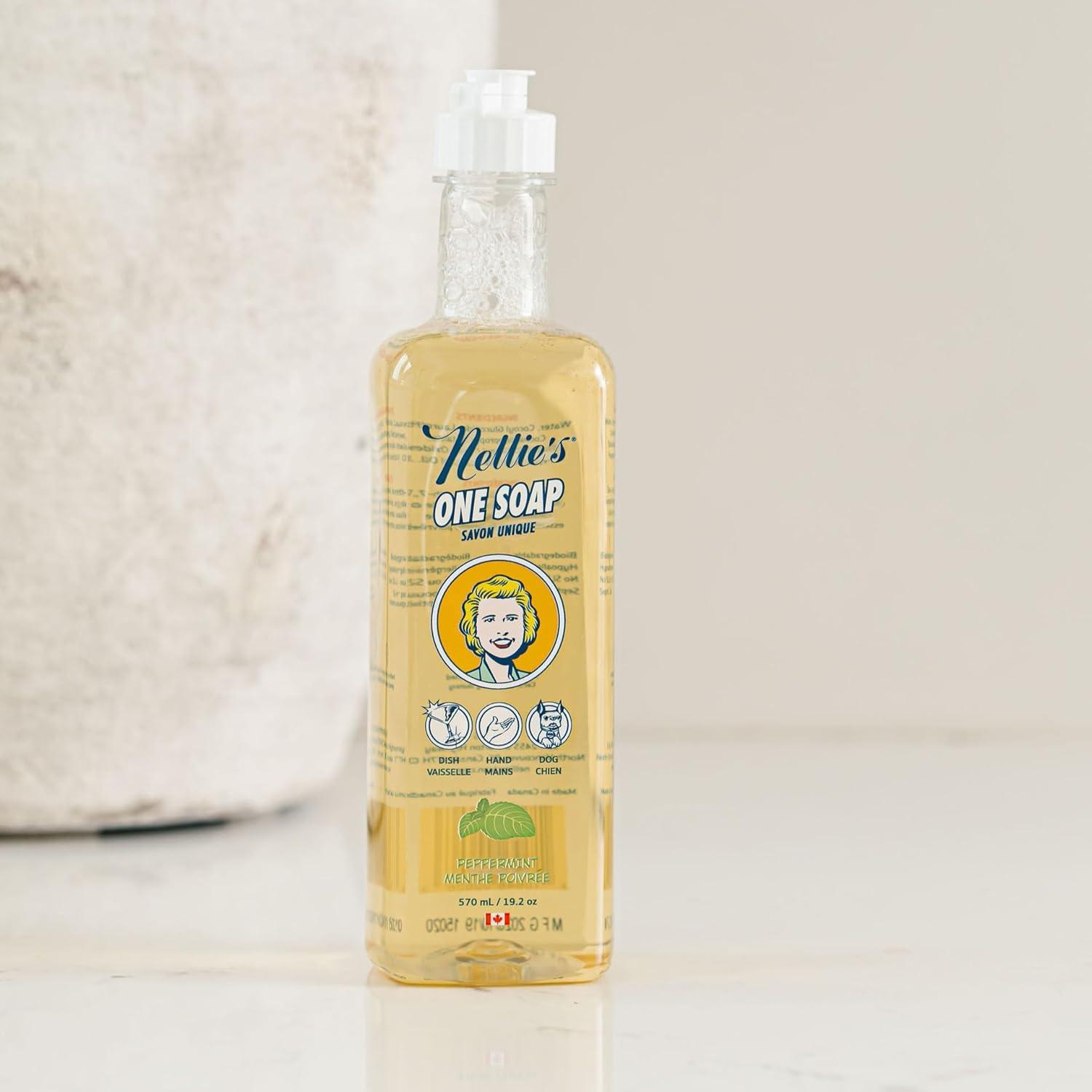 image:imageNellies One Soap Peppermint Scented Gentle MultiPurpose Cleaner for Dishes Surfaces and Hands Hypoallergenic PlantBased ChemicalFree and Soft on Skin 192 oz Made in CanadaPeppermint