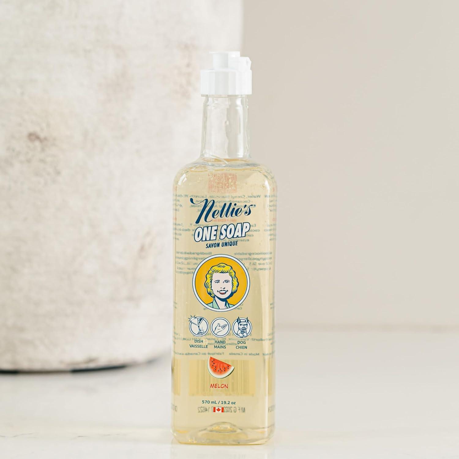 image:imageNellies One Soap Peppermint Scented Gentle MultiPurpose Cleaner for Dishes Surfaces and Hands Hypoallergenic PlantBased ChemicalFree and Soft on Skin 192 oz Made in CanadaMelon