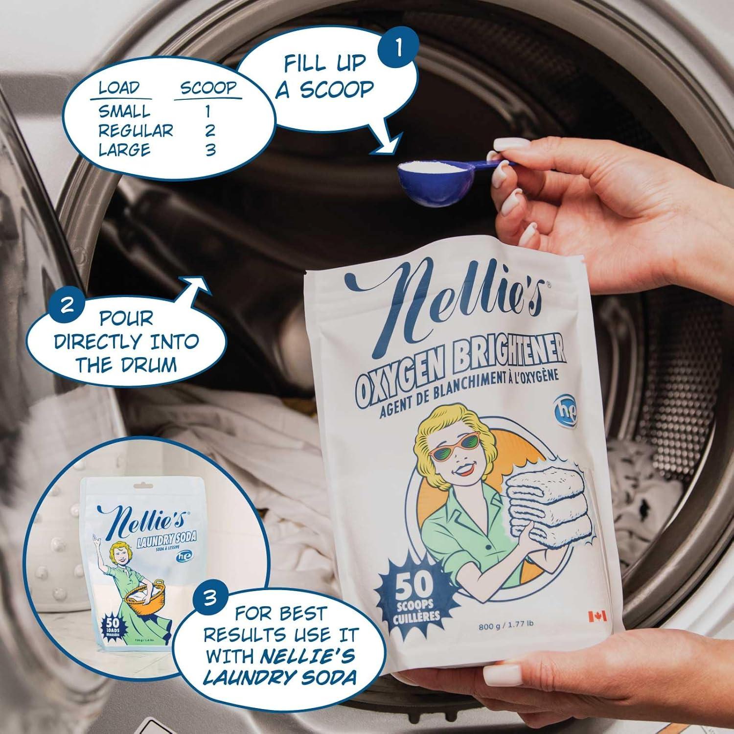 image:imageNellies Oxygen Brightener Powder Stain Remover for Laundry Brightens Whites Protects Colors BleachFree SepticSafe 50 Scoops Made in Canada2832 Ounce Pack of 1