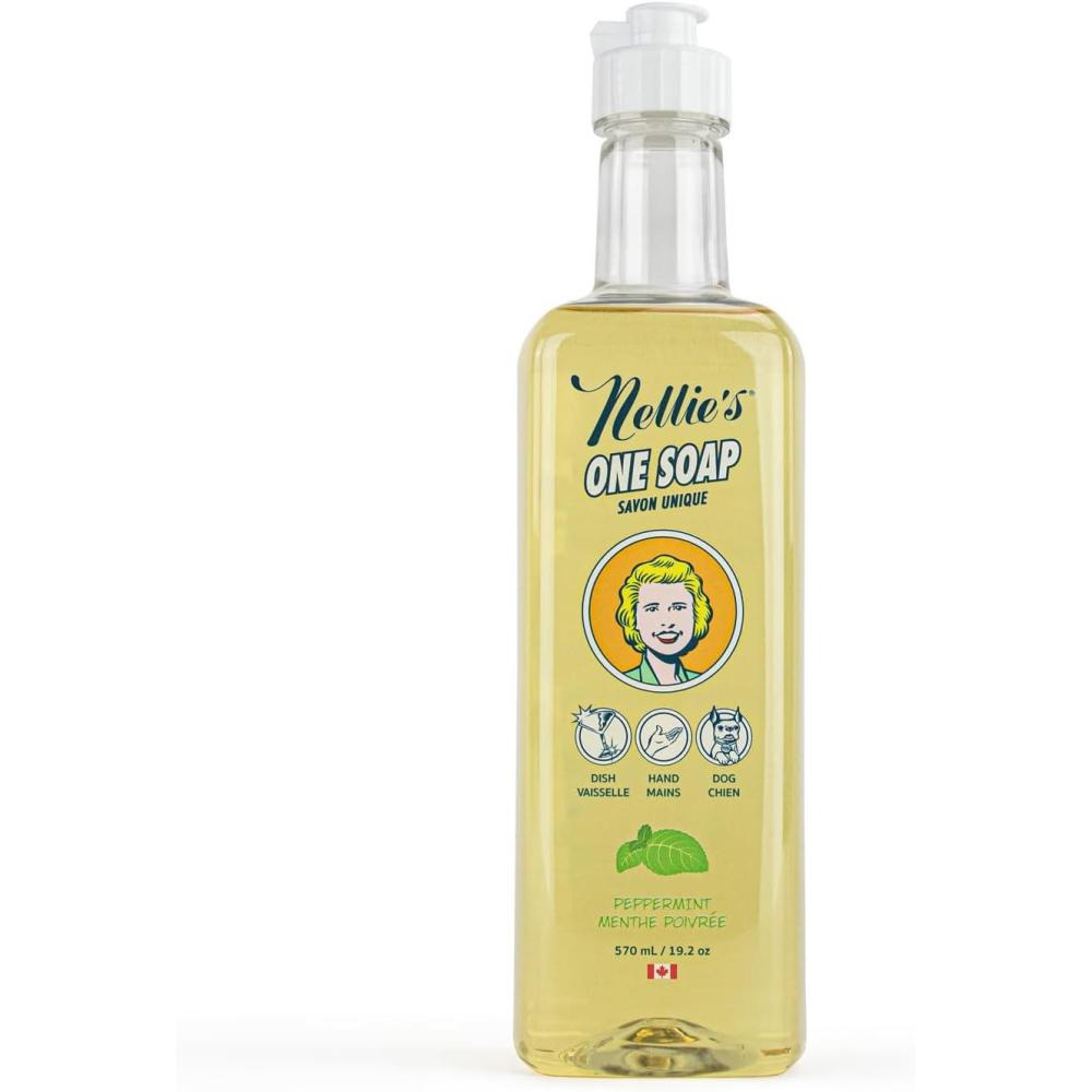 image:imageNellies One Soap Peppermint Scented Gentle MultiPurpose Cleaner for Dishes Surfaces and Hands Hypoallergenic PlantBased ChemicalFree and Soft on Skin 192 oz Made in CanadaPeppermint