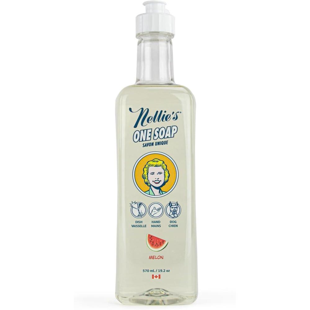 image:imageNellies One Soap  Peppermint Scented  Gentle MultiPurpose Cleaner for Dishes Surfaces and Hands  Hypoallergenic PlantBased ChemicalFree and Soft on Skin  192 oz  Made in CanadaMelon
