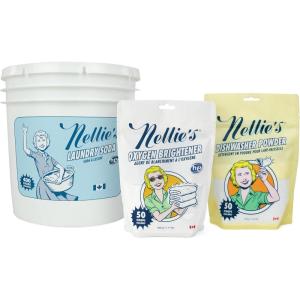 Nellie’s 400 Load Laundry Bundle – Complete Laundry & Dishwasher Kit with 400 Loads Laundry Soda, 50 Loads Oxygen Brightener & 50 Loads Dishwasher Powder – Made in Canada