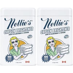 Nellie’s Oxygen Brightener –Powder Stain Remover for Laundry – Brightens Whites, Protects Colors – Bleach-Free, Septic-Safe (50 Scoops) – Made in Canada(60 Ounce (Pack of 2))