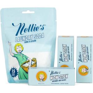Nellie’s WOW Stick Stain Remover Bundle – Includes 3 Stain Remover Sticks and 15-Load Laundry Soda – Removes Odors and Stains from Clothing – Low-Residue Powder Detergent for Standard and HE Machines