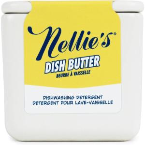 Nellie’s Dish Butter – Zero-Waste Alternative to Liquid Dish Soap with Reusable Ceramic Container (White) – Light Lemongrass Scent – Plastic-Free Dishwashing – (Made in Canada)(White)
