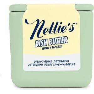 Nellie’s Dish Butter – Zero-Waste Alternative to Liquid Dish Soap with Reusable Ceramic Container (White) – Light Lemongrass Scent – Plastic-Free Dishwashing – (Made in Canada)(Green)